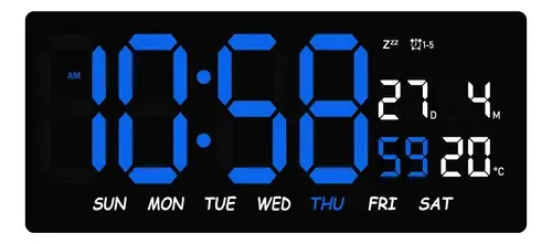 reloj led pared azul
